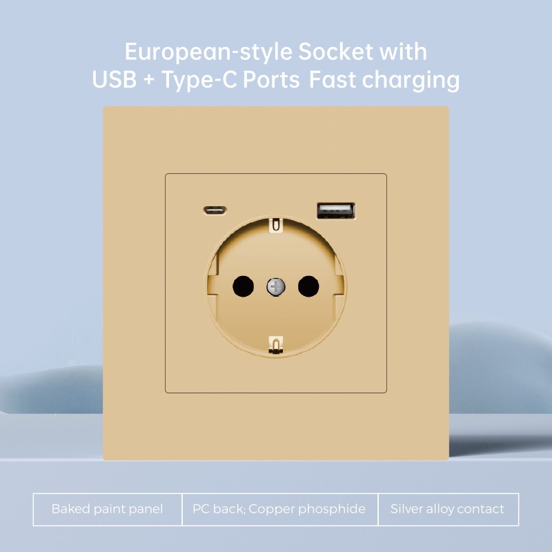 Interruptor de pared de borde de oro británico enchufe de plástico PC multifuncional 86 interruptor de cocina USBTypeC carga rápida