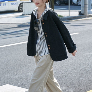 """"White Drawing""""""""""The Buddha Times"""""24Aw New Textured Scandinavian Retro Short Windbreaker Blazer