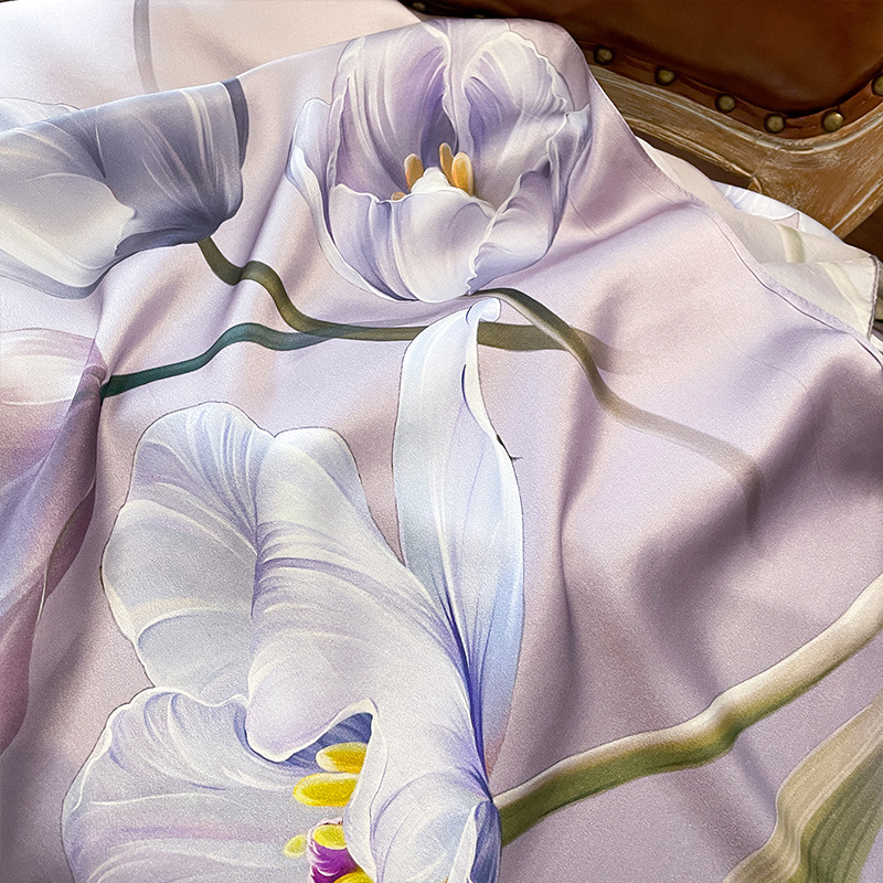Chinese Style Silk Scarf For Women, Gift For Elders/Mothers, Hangzhou Silk 100% High-End Pure Silk Scarf, Purple Qipao Shawl - Thumbnail 3