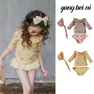 2025 Cross-border Long-sleeved Sunscreen Children's Swimsuit Split Swimsuit Baby Girl's High-end Floral Swimsuit
