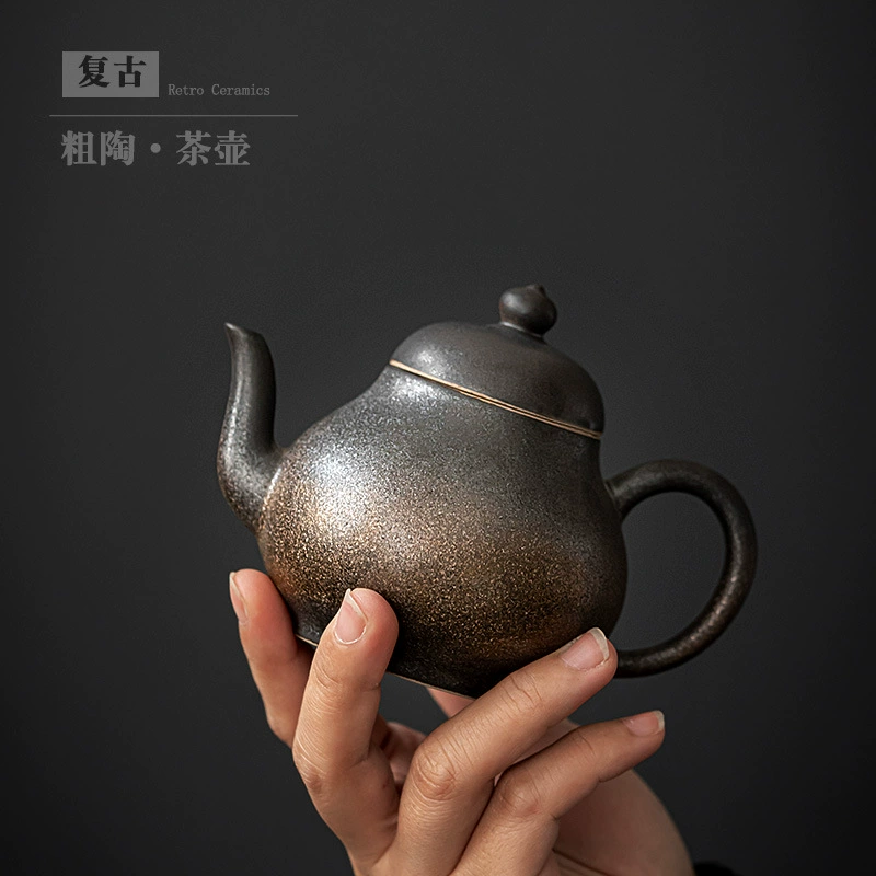 Antique ceramic teapot, tea set, retro filter