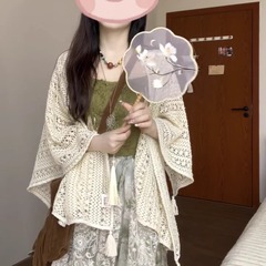 旗袍披肩春夏女季配裙子流苏外搭镂空钩织斗篷宽松旅游民国风罩衫