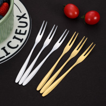 不锈钢水果叉家用创意二齿水果叉子蛋糕月饼叉酒店西餐甜品叉批发