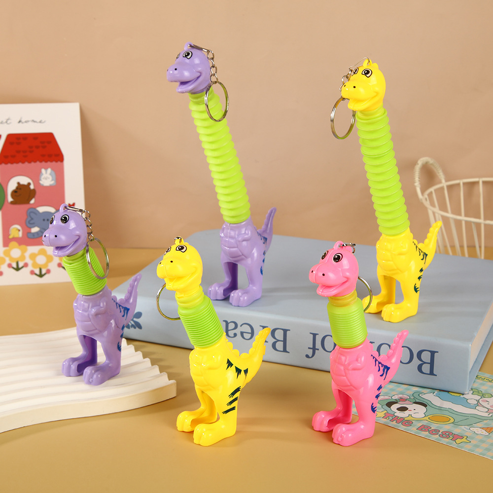 Colorful Bag Packaging Keychain Retractable Dinosaur Pull Tube Toy Parent-Child Interactive Kindergarten Small Toy Gift Prize