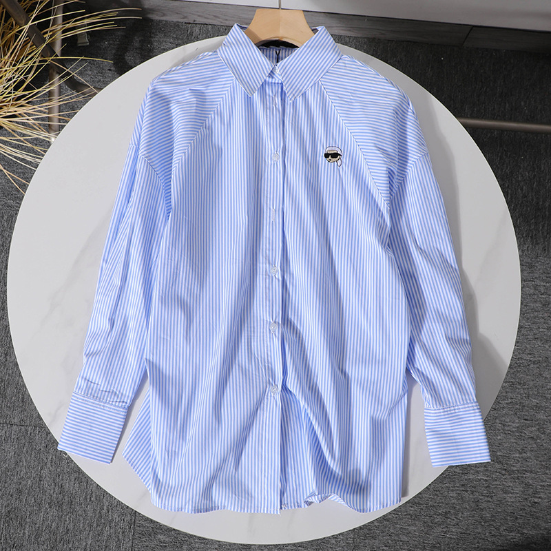 American-Style K~ Women's Striped Commuter Cotton Turn-Down Collar Loose Casual Long-Sleeve Shirt 2591 American-Style K~ Women's Striped Commuter Cotton Turn-Down Collar Loose Casual Long-Sleeve Shirt 2591