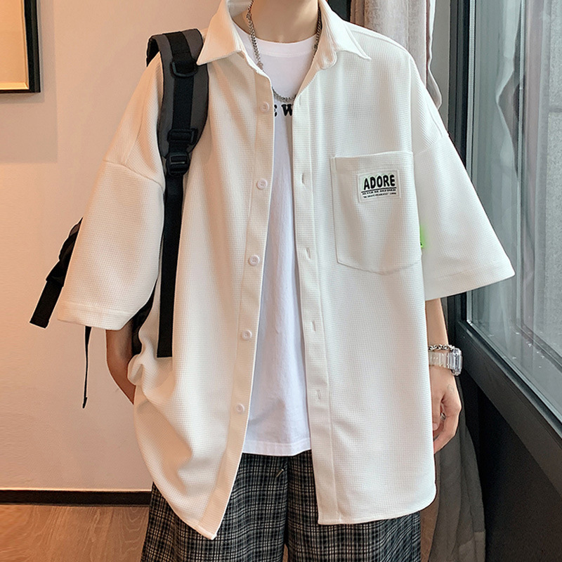 Camisa blanca de verano de los hombres 2023 nueva suelta más tamaño camisa de manga corta estilo universitario marca de moda chaqueta casual