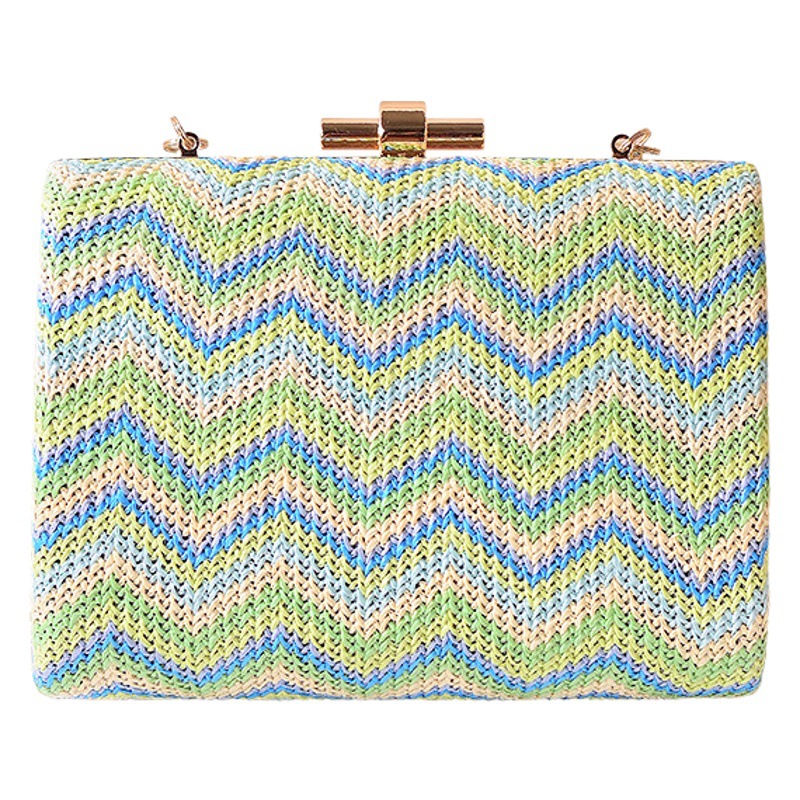 Bolso de mujer de paja fresca de verano estilo europeo y americano correa de hombro única cadena bolso de noche patrón corrugado bolso cuadrado de mano venta caliente