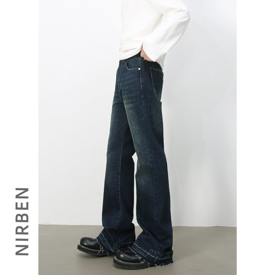 Quần jean nam ống loe nhẹ kiểu Mỹ, quần dài denim thoải mái — màu xanh