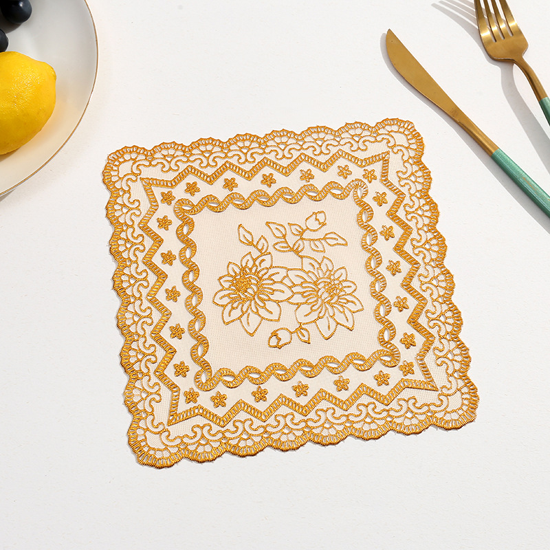 Transfronterizo europeo cuadrado estampado de oro PVC cojín antideslizante aislamiento térmico cojín de comedor cuadrado cojín de decoración de mesa de comedor occidental