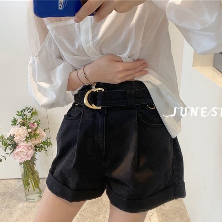26 Early Spring New Style Aj Tailored Wide-Leg Slimming Metal High-Waisted Paper Bag Denim Shorts