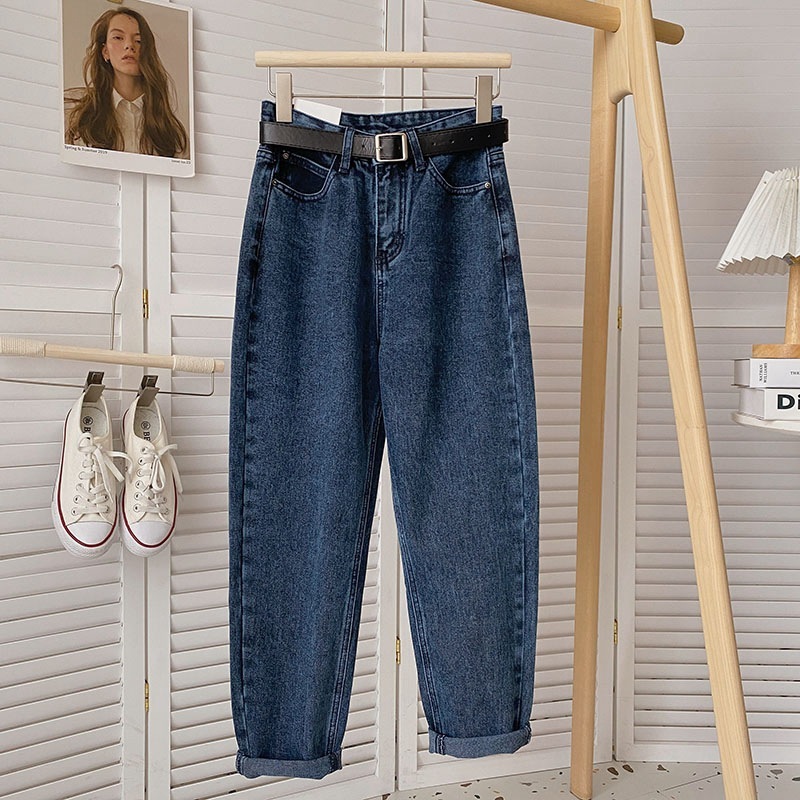 ジーパンの女性の高腰のまっすぐな筒はやせている復古の夏服の薄い金の小さい背の9分の大根のお父さんのカジュアルなハーレムのズボンを現します。|undefined