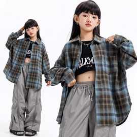 儿童复古格子长袖衬衫男女童秋冬季新款中大儿童宽松磨毛格纹衬衣