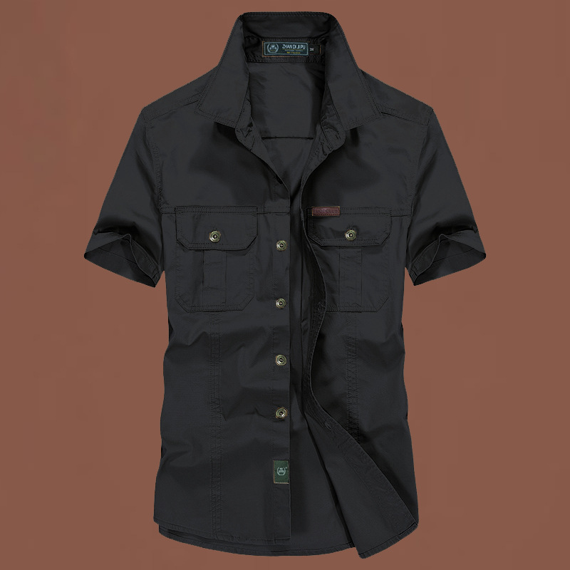 Verano 2024 nueva camisa de hombre de cuello suelto camisa de manga corta de color sólido camisa de hombre de mediana edad camisa casual