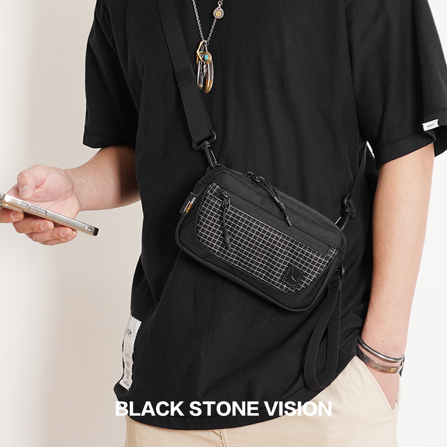 Cordura Ballistic Nylon Mini Backpack Fashionable Plaid Pattern Unisex Mobile Phone Crossbody Bag