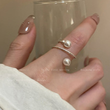 韩国珍珠开口可调节戒指女新款轻奢小众设计高级感食指戒韩国指环