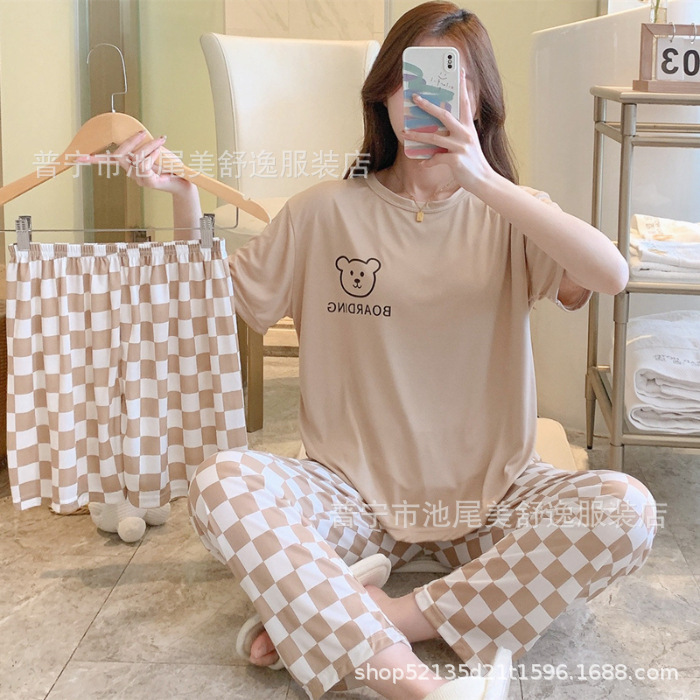 Pajamasクロスボーダー外国貿易工場卸売パジャマ女性半袖ショートパンツ長ズボン三点セット漫画ホームスーツ|undefined