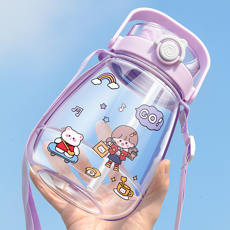 Taza de plástico de gran capacidad Red de red de alto valor Taza de doble bebida grande para el vientre Niños Estudiantes Pajitas Deportes Taza de agua portátil Regalo