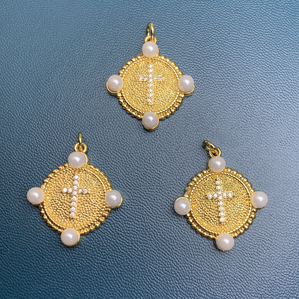 6g Weight Artificial Pearls, Rhinestones Inlay Material 1 Piece Copper Artificial Pearls Rhinestones Cross