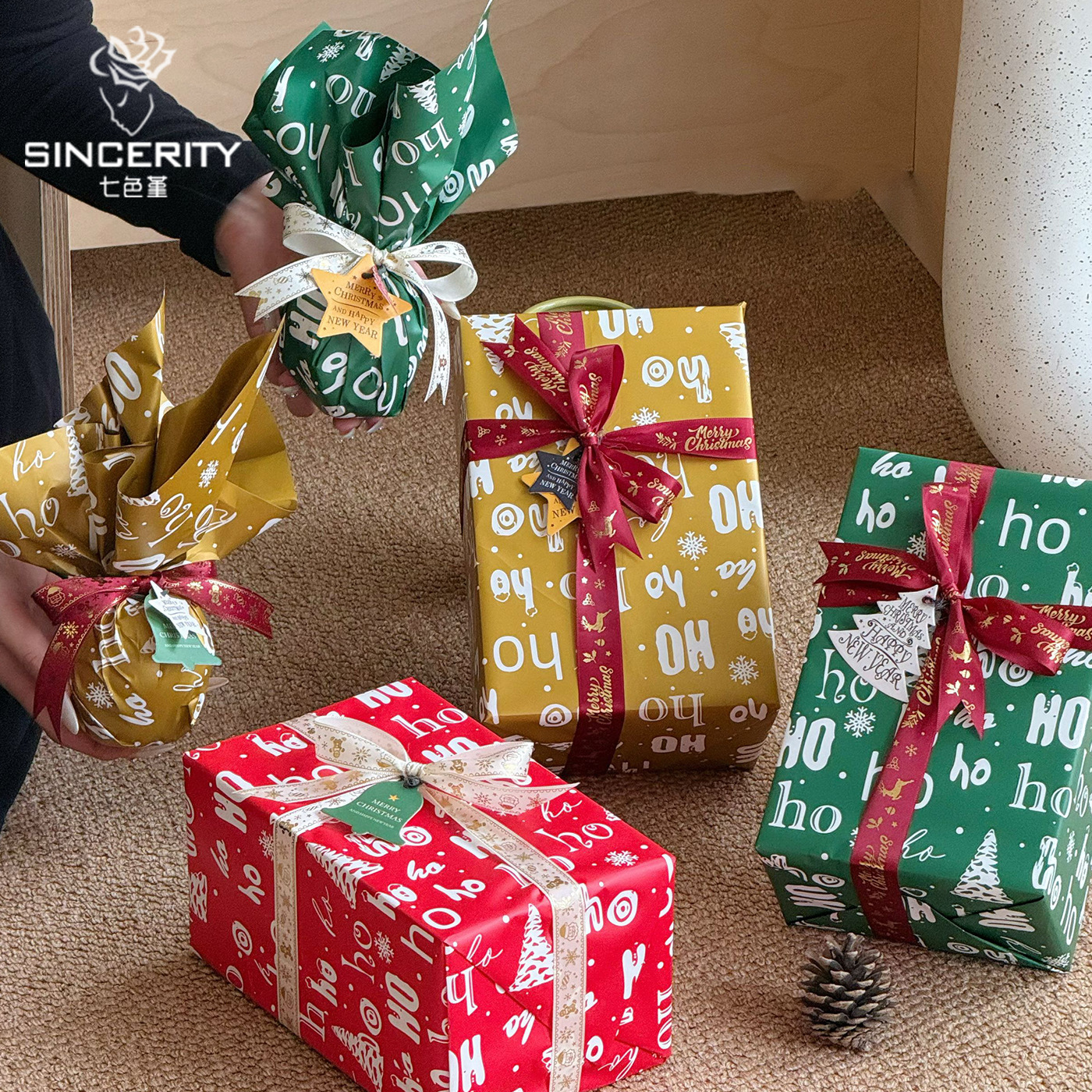 Navidad de siete colores cordier movimiento de regalo de Navidad embalaje de flores DIY florista embalaje de regalos de flores