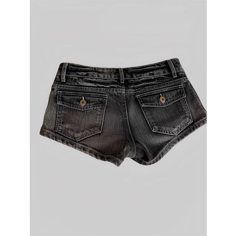 Spice Girl Washed Black Denim Shorts Women's New Sexy Low Waist Slimming All-match Slim-fit A- line Straight Hot Pants Spice Girl Washed Black Denim Shorts Women's New Sexy Low Waist Slimming All-match Slim-fit A- line Straight Hot Pants
