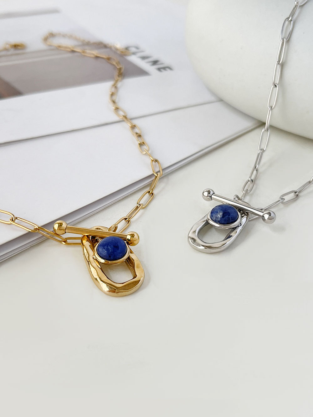 Simple Style Irregular Stainless Steel Lapis Lazuli Plating Pendant Necklace 1 Piece