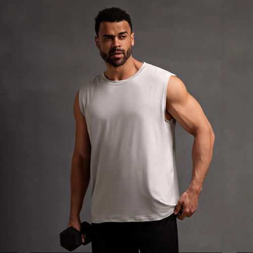 Cross-border solid color sleeveless T-shirt men, large size sports vest men, trendy men, loose base shirt and waistcoat