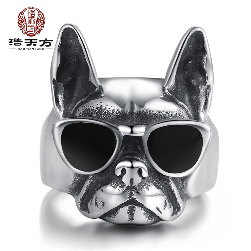 Medieval Style Sweet and Cool Glue Puppy Ring for Men, High-End Titanium Steel Non-Fading Ring for Men