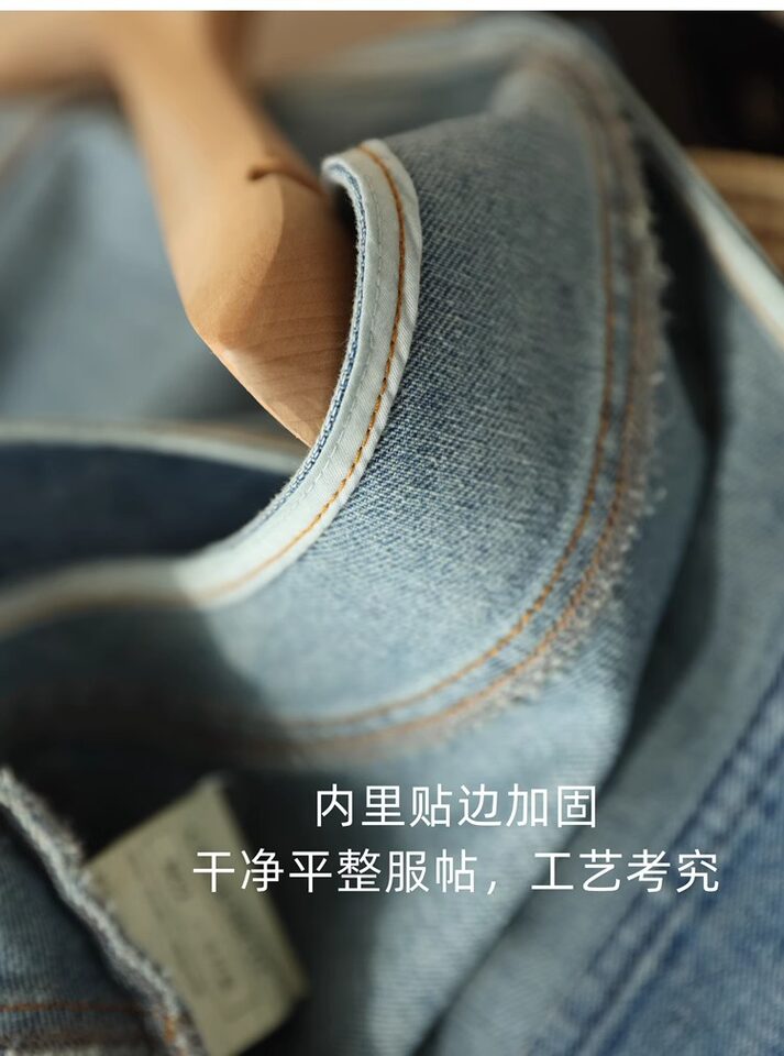 Áo vest denim nữ phối túi, dáng ngắn rộng rãi không tay, mặc thu — Xanh denim, màu xanh đậm chi tiết 18