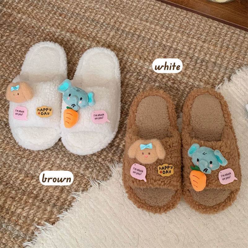 New Ladies Comfortable Fashion Autumn and Winter Creative Mao Mao Slippers Personalized Soft Cute Little Elephant Puppy One-word Cotton Slippers