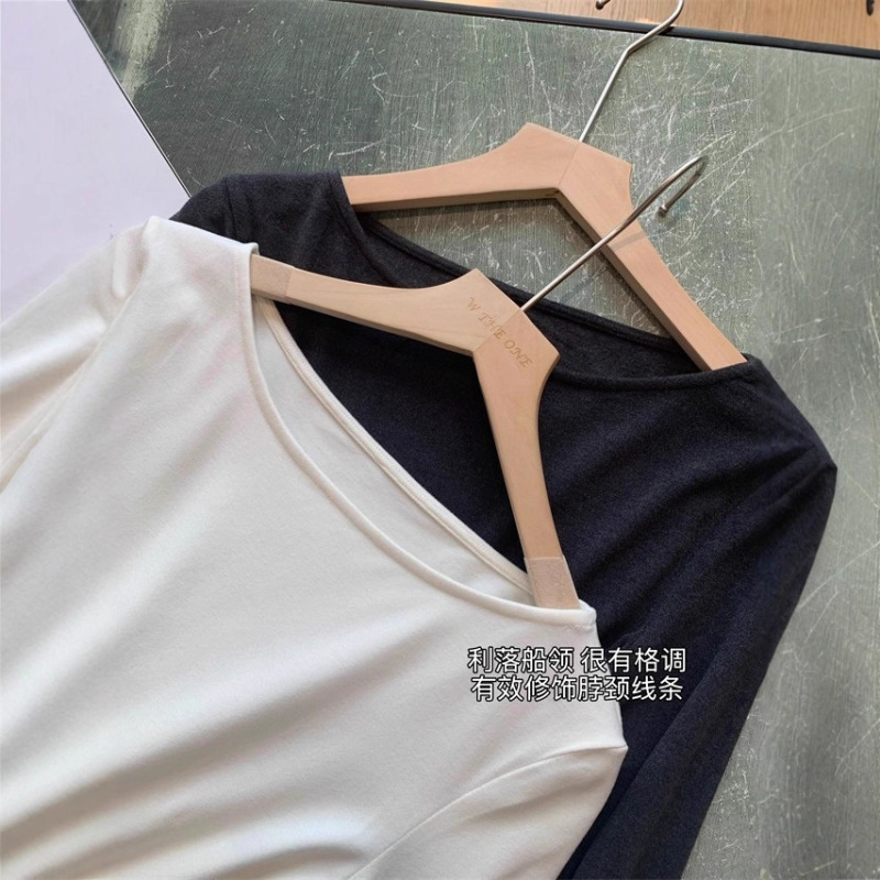 IM919设计感小众不规则下摆褶皱收腰显瘦船领长袖T恤女2025秋冬|undefined
