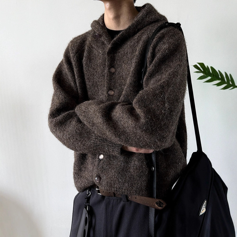 Korean Style Knitted Knitwear Men's Cardigan Autumn and Winter New Trendy Versatile Loose Relaxed Lazy Style Hooded Men's Knitwear