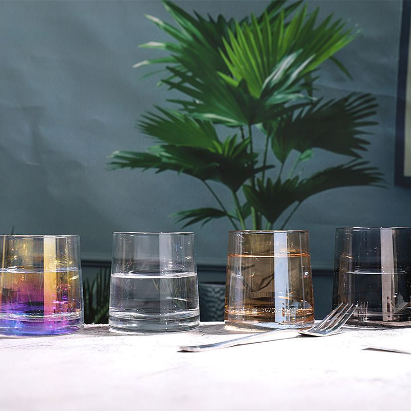 Taza colorida de whisky, taza de vidrio de alto valor, taza de vino de whisky, taza de té con leche de alta calidad, taza de té de niña suave