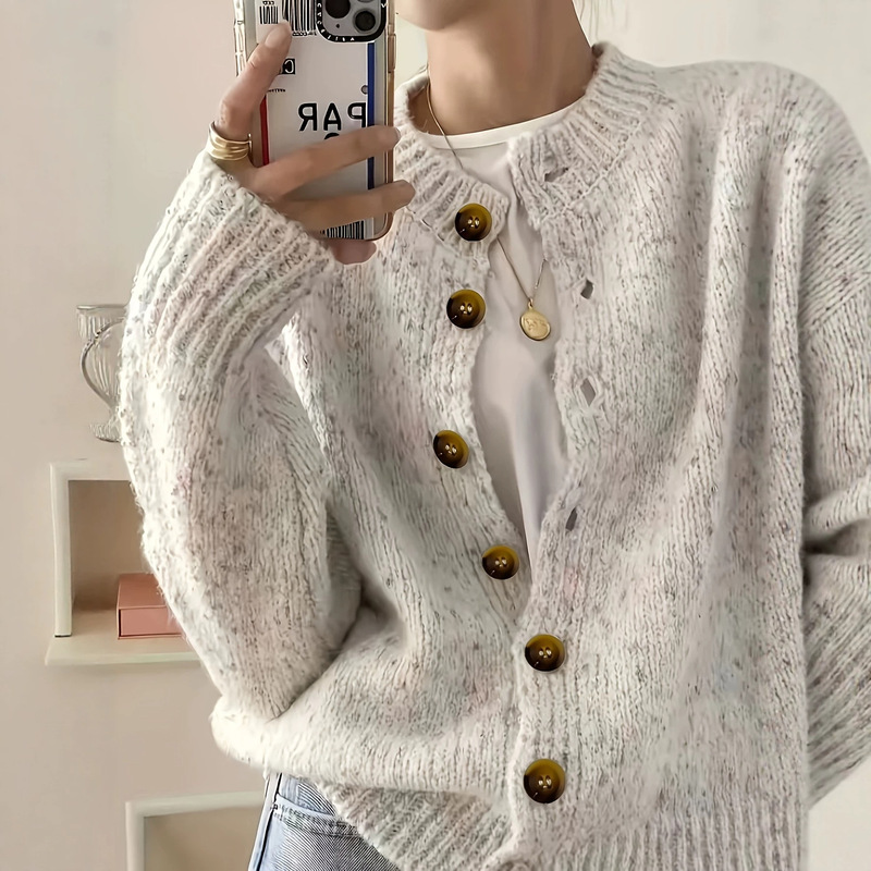 Cross-Border European and American Style 3D Textured Mixed-Color Knit Cardigan for Women, Loose and Lazy Style, Single-Breasted Long-Sleeve Sweater Coat