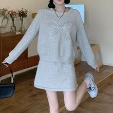 韩系灰色卫衣搭配一整套短裙裤套装春秋新款小个子减龄套装裙