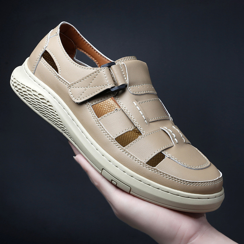 Sandallas de cuero para hombres de alta calidad, zapatos de playa de verano para conducir fuera de casa, anti-deslizante, sandalias de cuero de vaca, sandalias para hombres