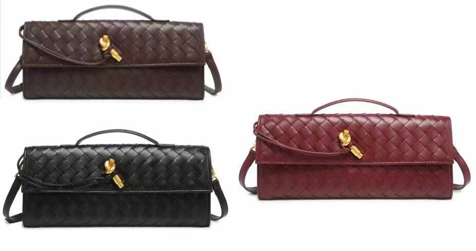 Túi clutch da bò dệt thủ công phong cách Pháp đeo chéo một bên vai — Cà phê, Trắng be, Xám nhạt, Xanh cỏ chi tiết 18