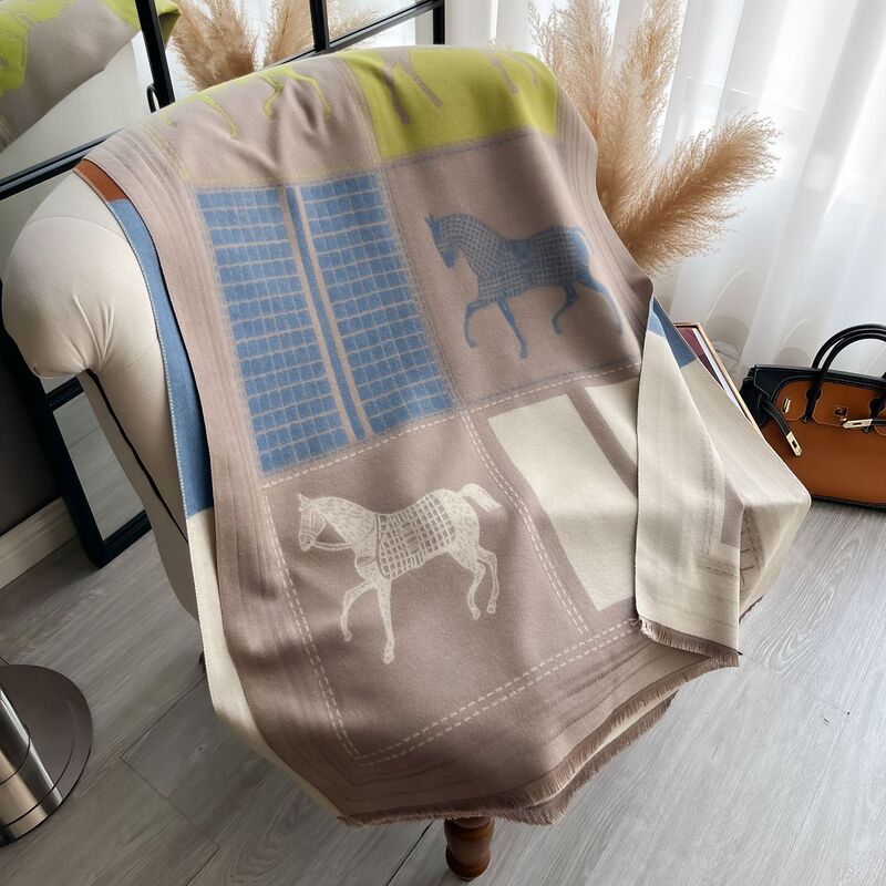 秋冬メッシュ色ブロック馬衝突ファッション大気女性模造カシミヤ保温マフラーエアコンストールマフラーマフラー|undefined