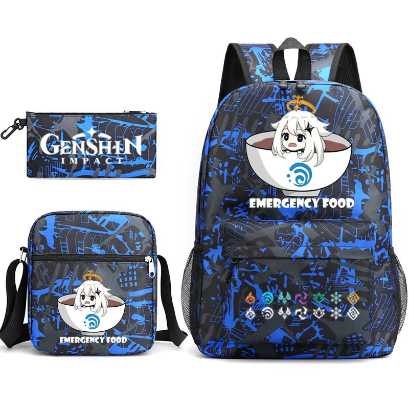 Backpack set (Genshin) 3‑piece — backpack, one‑shoulder bag, pencil case, assorted colors