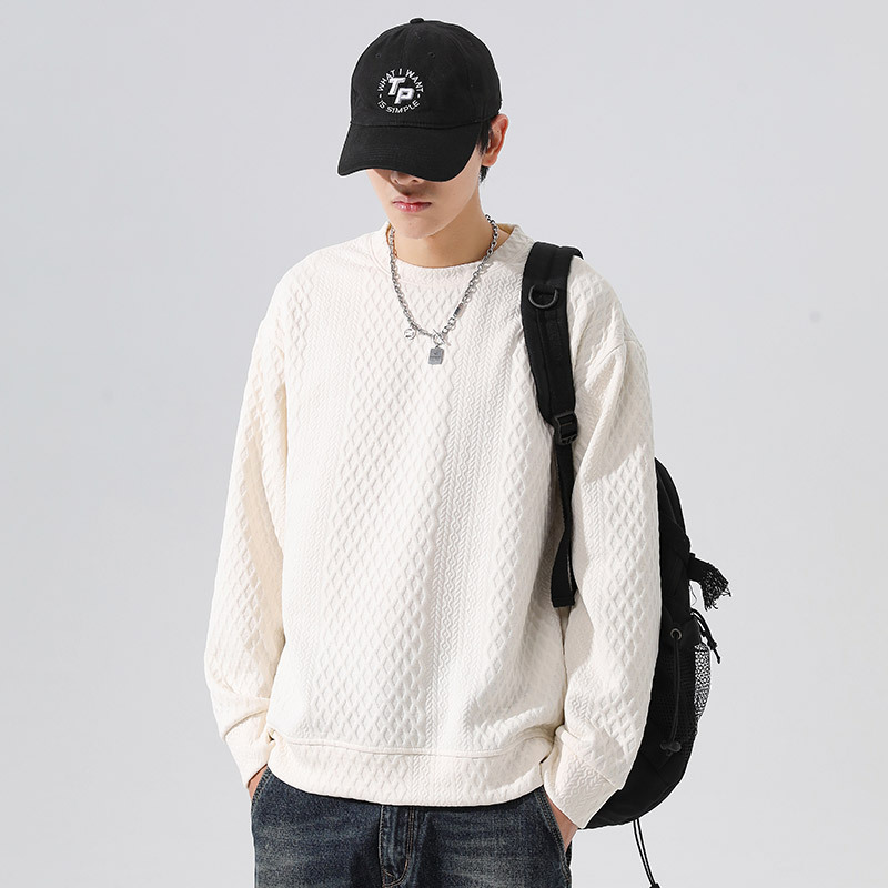 Autumn and Winter Men's Large Size Jacquard Crew Neck Sweatshirt, Casual Long-Sleeve Pullover for Plus-Size Men