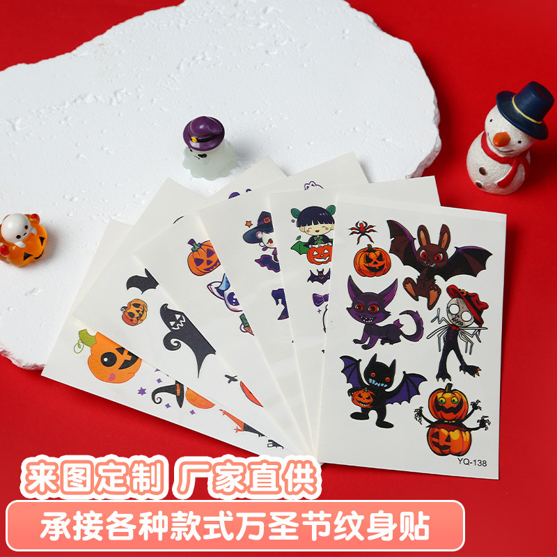 Customized Luminous Tattoo Stickers Cartoon Luminous Face Stickers Halloween Horror Spider Web Luminous Waterproof Tattoo Stickers