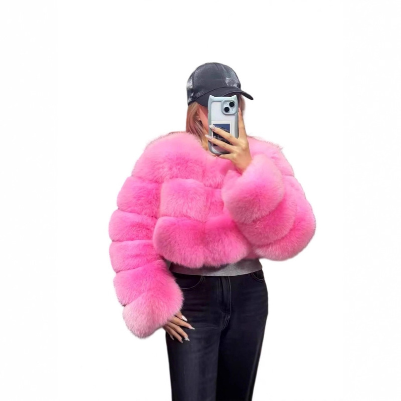 2025 Autumn and Winter European and American Cross-Border Faux Fur Coat, Fox Fur Short Jacket, European and American Style, Elegant and Stylish
