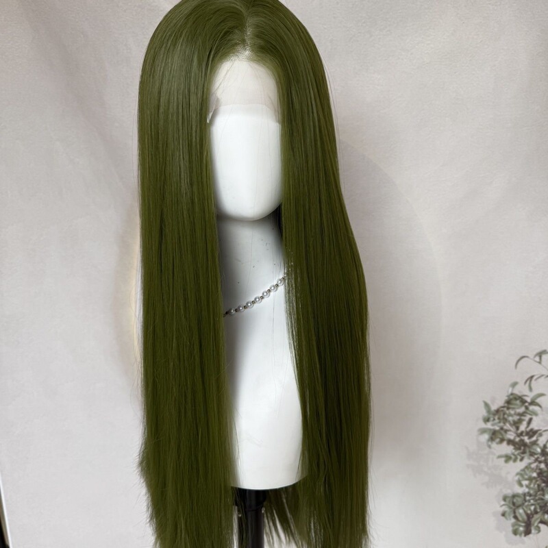 Cosplay Avocado Green Lace Front Wig Long Straight Hair High-Temperature Fiber Versatile Anime Halloween Avocado Green Trend Cosplay Avocado Green Lace Front Wig Long Straight Hair High-Temperature Fiber Versatile Anime Halloween Avocado Green Trend