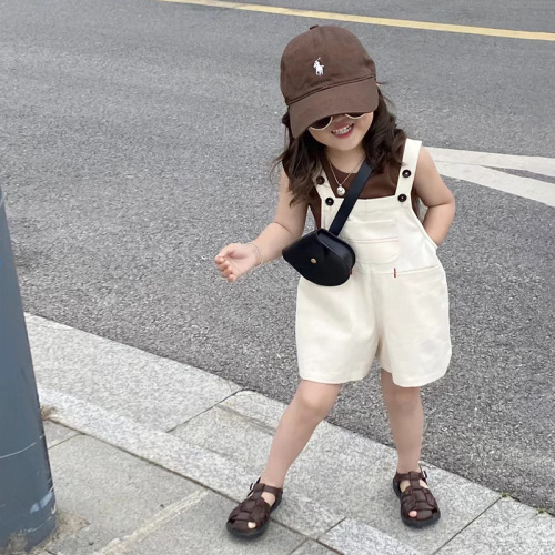 Girls 2023 new summer style baby girl Internet celebrity short-sleeved overalls children's clothing