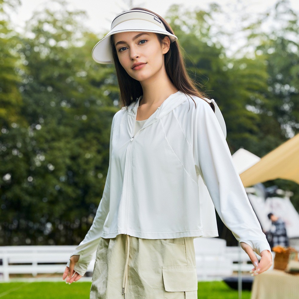 Verano chaqueta con capuchón protector solar camilla de hielo anti-UV chaqueta de manga larga para montar al aire libre ropa de protección solar para mujeres