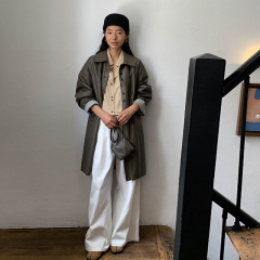 MOXI 十三行女装2025秋季新款韩系皮衣外套女宽松棕色女士皮夹克