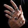 Heavy metal dark wind trend hip -hop rings Male retro old bat skull snake rings ring set