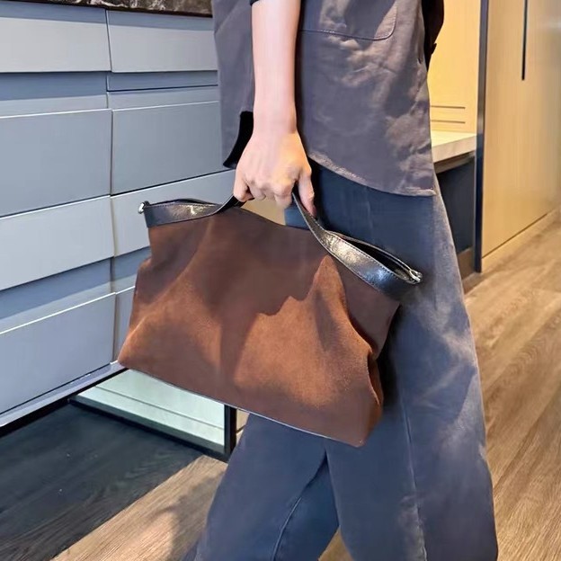 跨境新款小众大容量麂皮拼接托特包女休闲简约通勤撞色单肩斜挎包|undefined