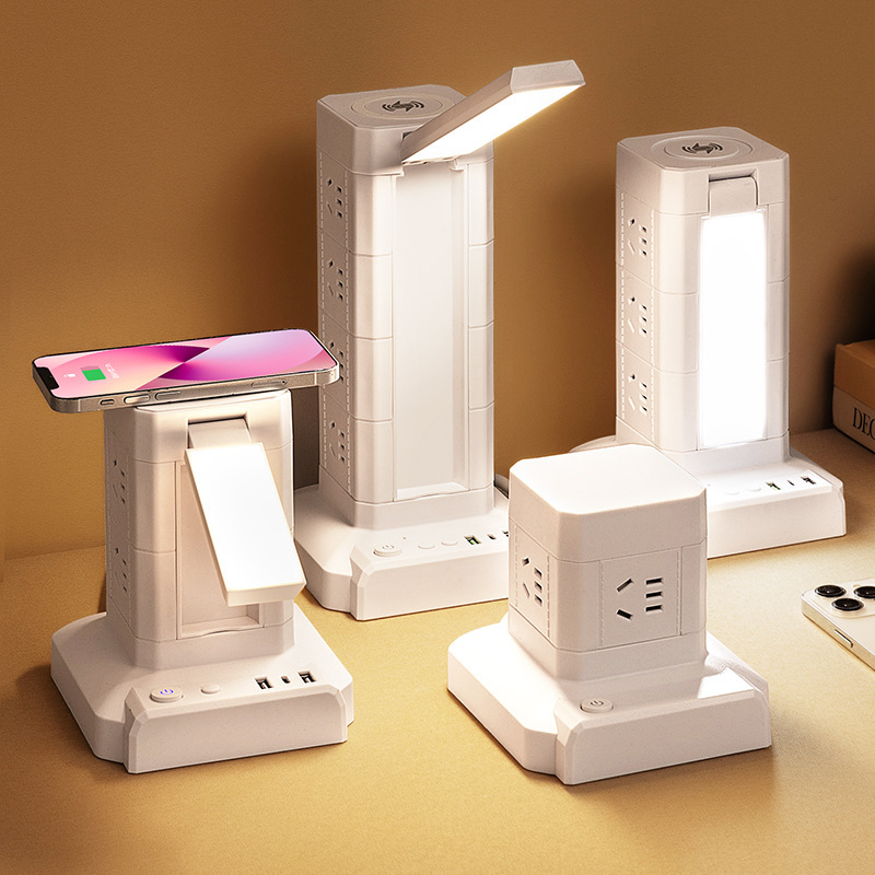 Multifunctional Tower-Shaped Vertical Socket Table Lamp Plug-In Smart Wireless Charging Plug-In Household Multi-Hole Plug-In Board Manufacturer