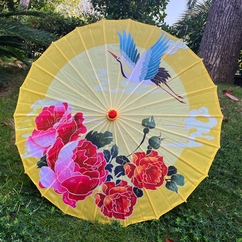 Artesanía paraguas de madera maciza Polo danza paraguas cheongsam paraguas de seda rendimiento paraguas decorativo techo flor paño paraguas aceite papel hanfu paraguas