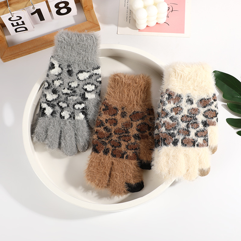 Fashion retro winter mink fur warm gloves creative mink pattern plush thickened cold-proof gloves cycling warm gloves